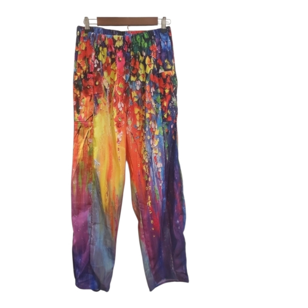 Colorful Abstract Print Wide-Leg Pants